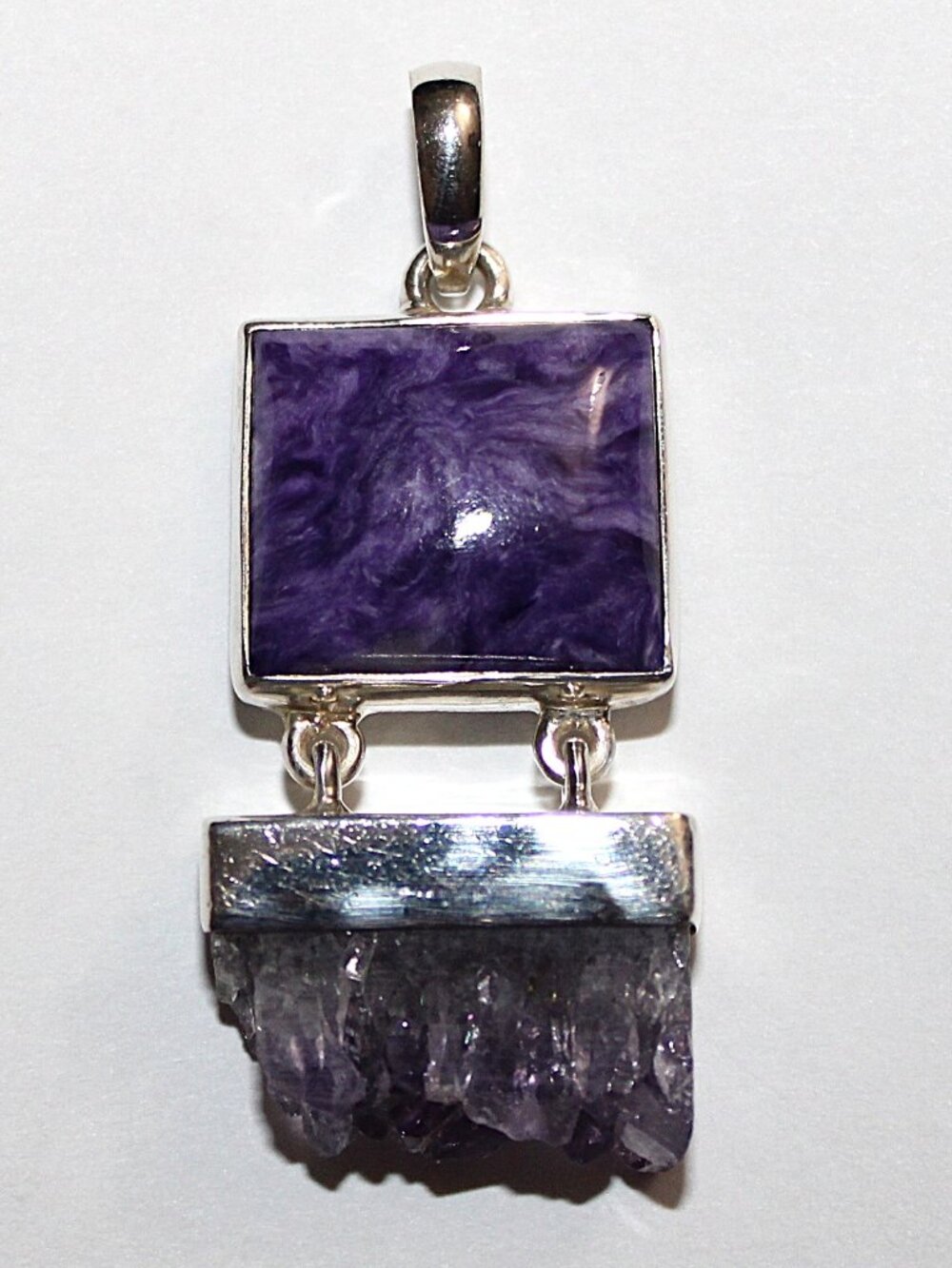 Sterling Silver Charoite and Amethyst Pendant